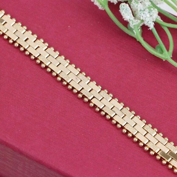 "Rose Gold Textured Link Bracelet with Ball Edge, XPBL0994 - Picture 1 of 12